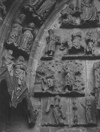 South portal (Portail de la Vierge), tympanum, detail, left