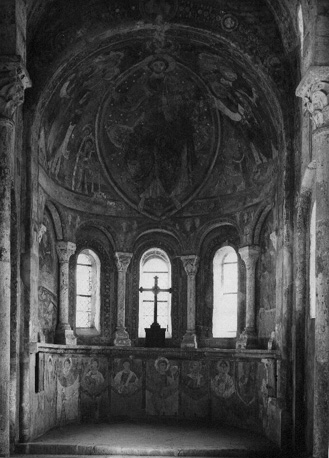 Fresco's in de apsis van de Chapelle des Moines
