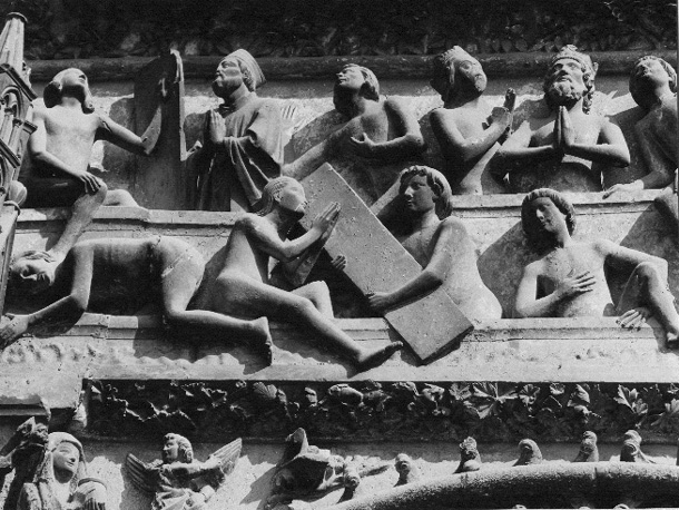 Westfacade, middenportaal, latei, detail links