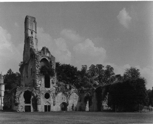 Ruïne van kruisgang en noordtransept vanuit het noordwesten