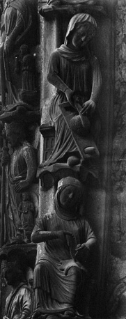 Noordfacade, archivolt, detail: Actief en Contemplatief leven