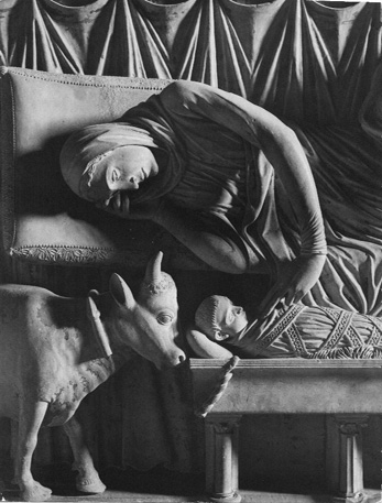 Kapel van sint Martin, detail van het afgebroken oksaal: geboorte van Christus