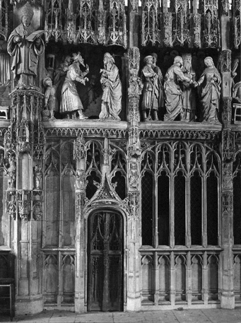 Koorafsluiting, zuidelijke zijde, beeldgroepen, scènes: Presentatie van Maria in de tempel; huwelijk van Maria en Jozef