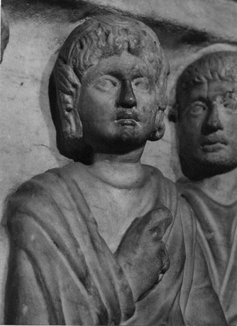 Crypte, antieke sarcofaag; detail: Christus