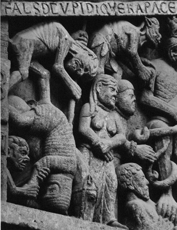 Laatste oordeel, detail: De verdoemden in de hel. West portaal, timpaan