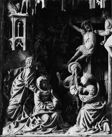 Retabel; detail: gestorven Christus wordt van kruis genomen