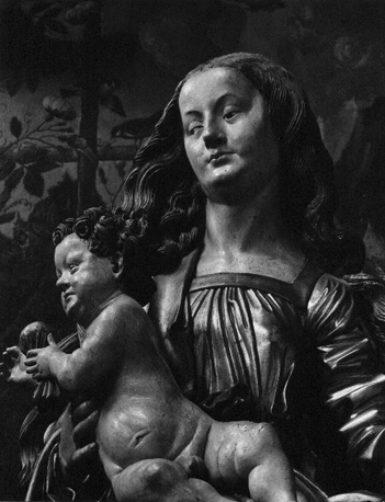 Reliekschrijn van Schnewlin-altaar: Rust tijdens de vlucht naar Egypte, detail: Maria met kind
