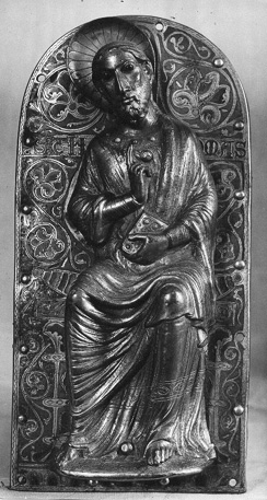 Gewelfde plaque gedecoreerd met figuur van Sint Thomas