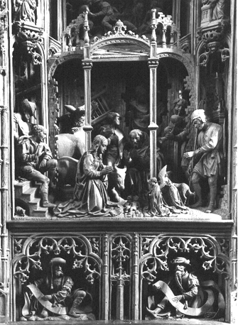 Maria-retabel; middendeel, detail: aanbidding van Christuskind door herders