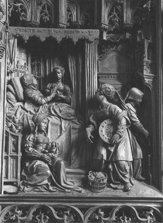 Mariaretabel; detail: geboorte van Maria