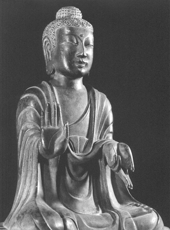 Zittende Boeddha (Nyorai), detail: bovenste helft