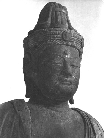 Staand figuur: Shô-kannon (Aryavalokitesvara), met lotus in linkerhand; detail: hoofd