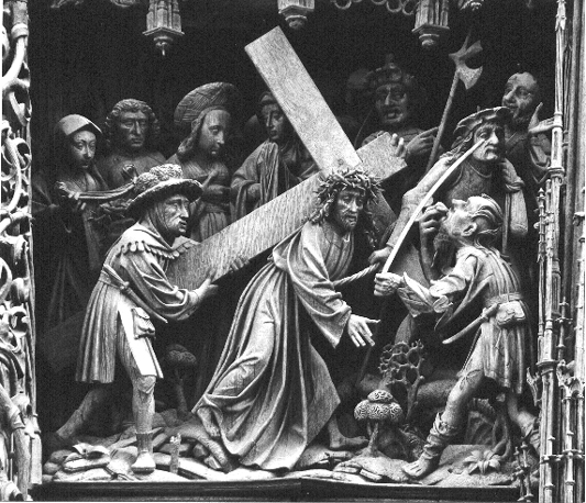 Zeven Smarten van Maria-altaar; detail: Christus draagt het kruis
