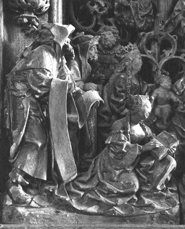 Retabel II, middendeel, beneden: verheerlijking van Maria; boom van Jesse (detail)
