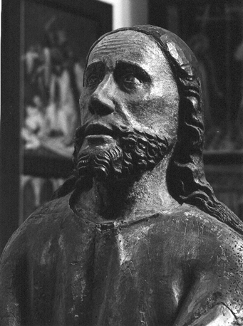 Gethsemane-groep, detail: buste van Christus met lange haren en baard