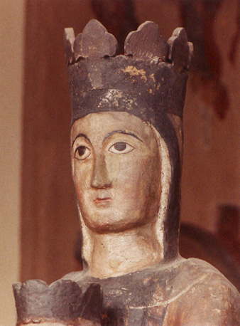 Sedes Sapientiae, genoemd mare Deu de Vilafranca  del Penades (in kleur), detail: hoofd van Maria