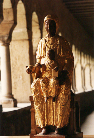 Tronende Maria met Christuskind, genoemd Goldene Madonna (frontaal), in kleur