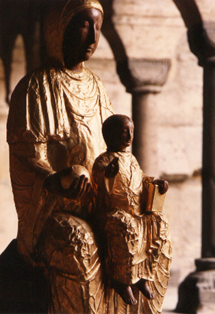 Tronende Maria met Christuskind, genoemd Goldene Madonna (in profiel), in kleur