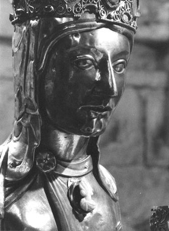 Tronende Moeder Gods, detail: hoofd van Maria