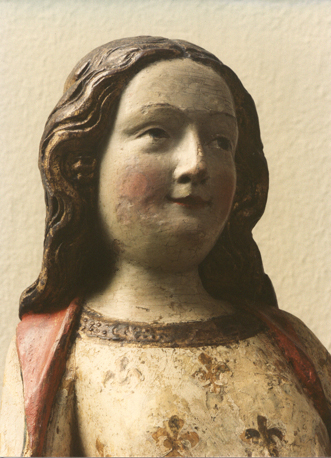 Tronende Maria, detail: hoofd (in kleur)