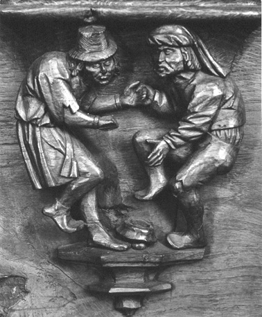 Koorbanken, detail: misericorde met twee dansende mannen