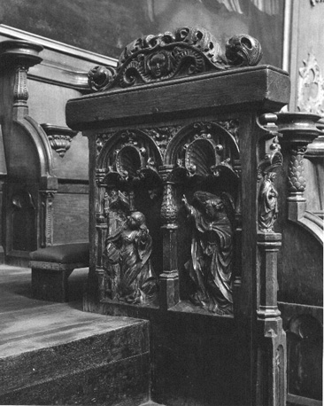 Koorbanken, detail: Annunciatie