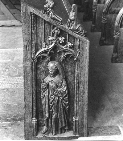 Koorbanken, detail: de evangelist Lucas