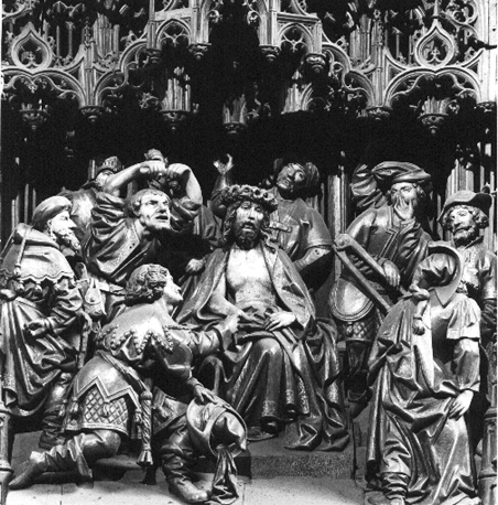 Passieretabel, detail: bespotting van Christus met doornenkroon