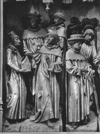 Sint Leonardus-retabel, detail van rechter deel: Leonardus weigert de aanstelling tot bisschop