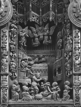 Sint Anna-retabel, middenpaneel, detail: geboorte van Maria