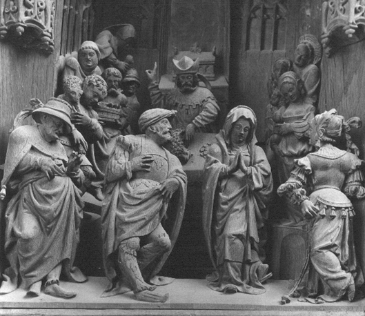 Sint Anna-retabel, detail: hogepriester weigert het offer van Joachim en Anna