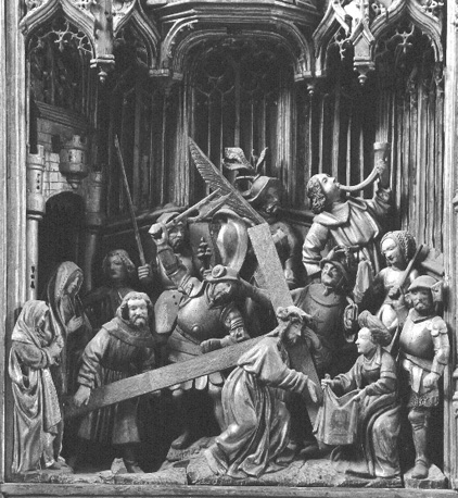 Passieretabel, detail: kruisdraging en ontmoeting met Veronica