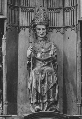 Retabel van Sint Leonardus, middengedeelte: De heilige Leonardus met boek en staf en mijter