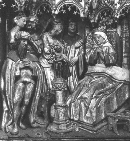 Retabel van Sint Dimpna, detail: de dood van Dimpna's moeder