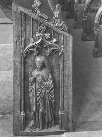 Koorbanken, detail: de evangelist Lucas