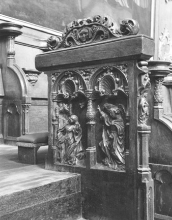 Koorbanken, detail: Annunciatie