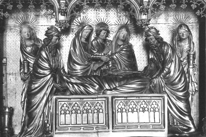 Retabel, detail: graflegging van Christus