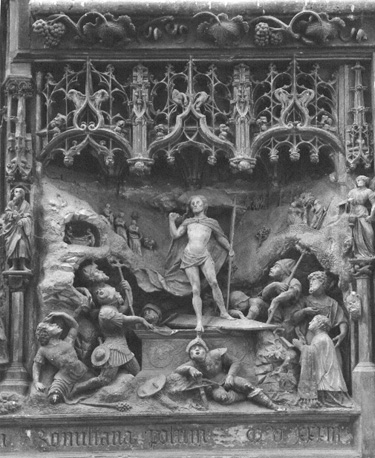 Retabel, detail: opstanding van Christus