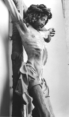 Christus aan het kruis, detail van bovengedeelte (in profiel)