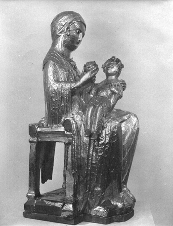 Tronende Maria met Christuskind, genoemd Goldene Madonna van Essen (in profiel)