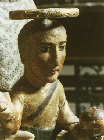 Tronende Moeder Gods, genoemd Notre-Dame de Mailhat, detail: hoofd van Christus (in kleur)