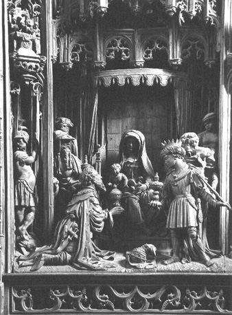 Hoofdaltaar, Mariaretabel, detail: aanbidding van de Wijzen