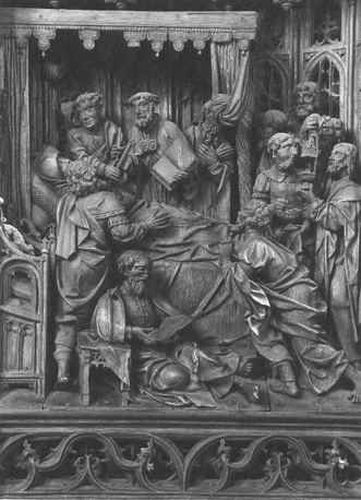 Hoofdaltaar, Mariaretabel, detail: dood van Maria