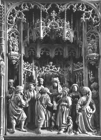 Hoofdaltaar, Mariaretabel, detail: huwelijk van Maria