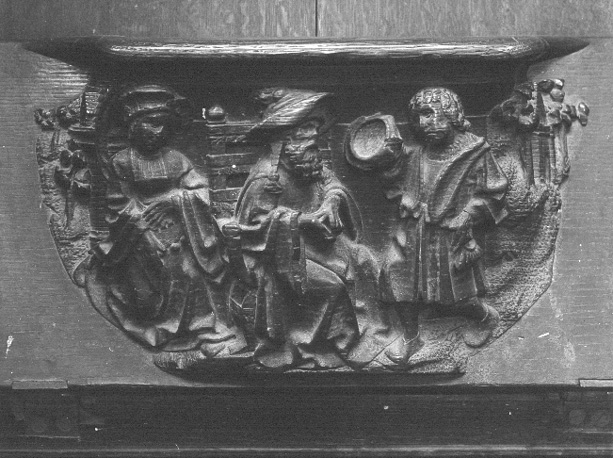 Koorbanken, detail: misericorde met Isaac die Esau om hertenvlees stuurt