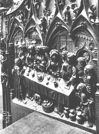 Koorbanken, detail: bruiloftsfeest in Cana