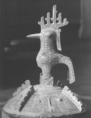 Deksel van rituele vaas: vogel van T'Chang Cha
