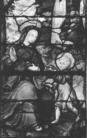 Gebrandschilderd raam, detail: Maria en kind