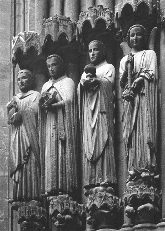 Zuidfacade; Statues-colonnes links van het portaal van de Vierge dorée