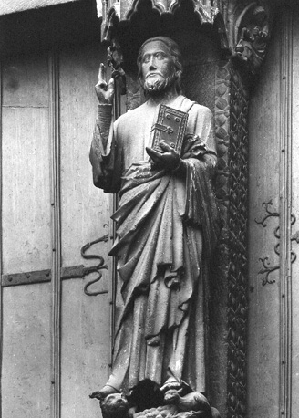Westfacade, middenportaal; Trumeau van le Beau Dieu